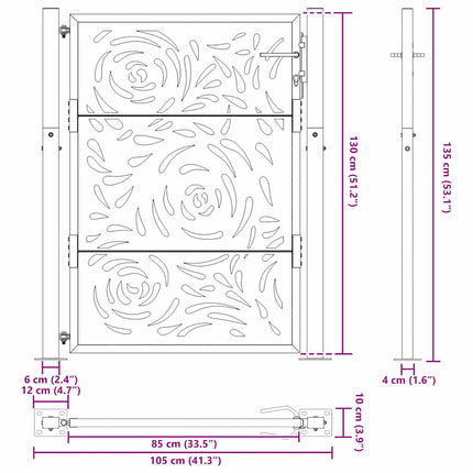 Cancello da Giardino 105x130 cm Acciaio Corten Design a Fiamma