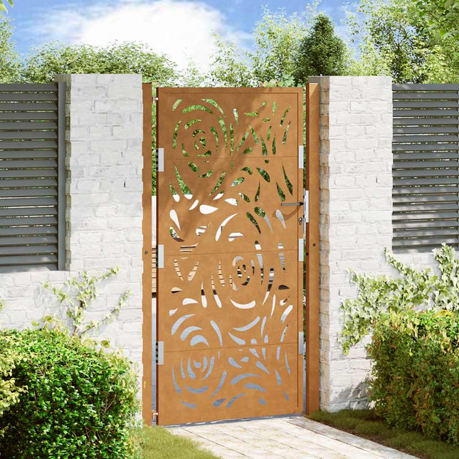 Cancello da Giardino 105x180 cm Acciaio Corten Design a Fiamma