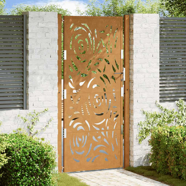 Cancello da Giardino 105x205 cm Acciaio Corten Design a Fiamma