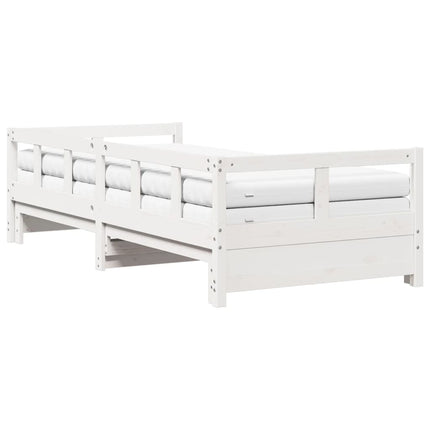 Divano Letto con Rotelle e Materasso Bianco 90x200cm Legno Pino