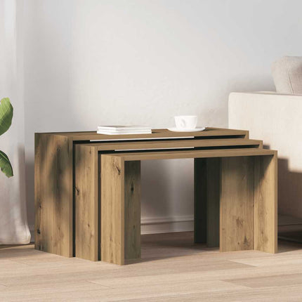 Tavolini Impilabili 3 pz Rovere Artigianale Legno Multistrato