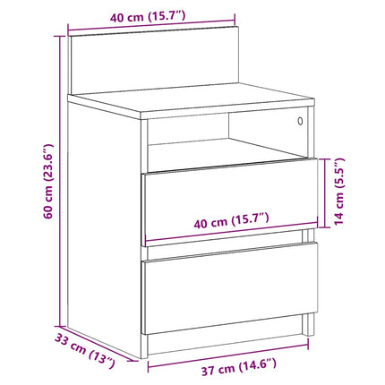 Comodino con 2 Cassetti Rovere Artigianale 40x33x60 cm