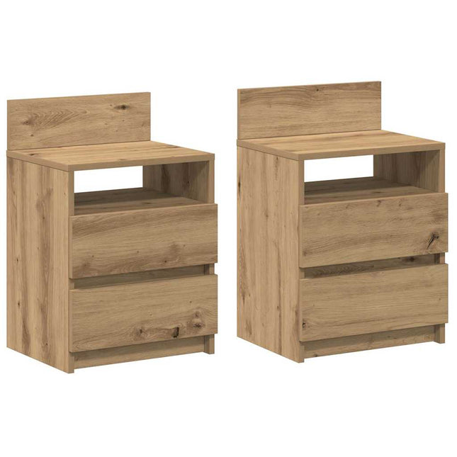 Comodini 2 pz con 2 Cassetti Rovere Artigianale 40x33x60 cm