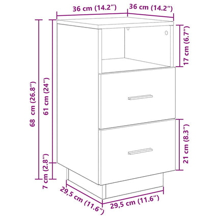 Comodino con 2 Cassetti Rovere Sonoma 36x36x68 cm