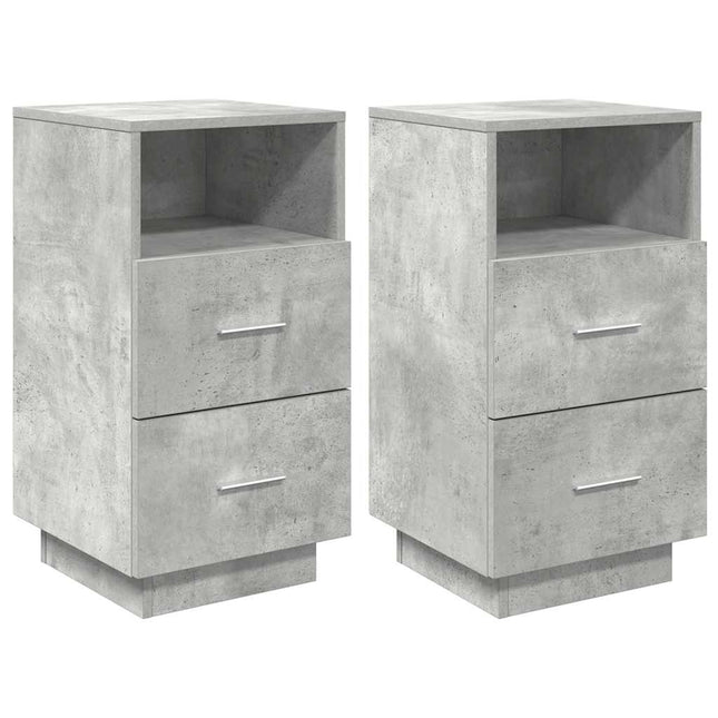 Comodini 2 pz con 2 Cassetti Grigio Cemento 36x36x68 cm
