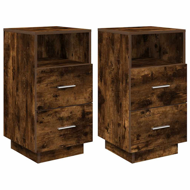 Comodini 2 pz con 2 Cassetti Rovere Fumo 36x36x68 cm