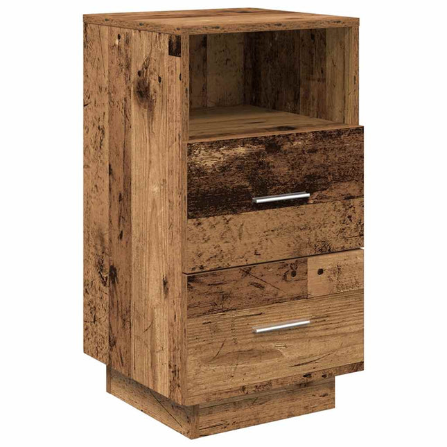 Comodino con 2 Cassetti Legno Antico 36x36x68 cm