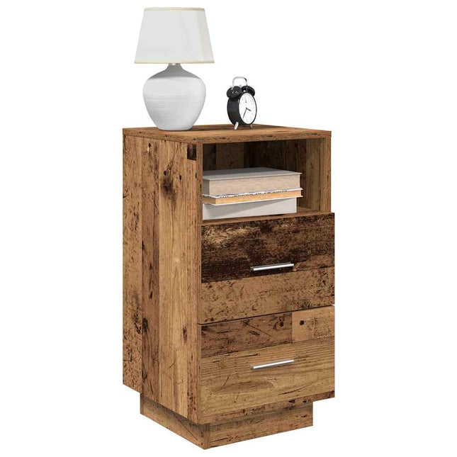 Comodino con 2 Cassetti Legno Antico 36x36x68 cm