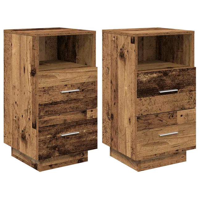 Comodini 2 pz con 2 Cassetti Legno Antico 36x36x68 cm