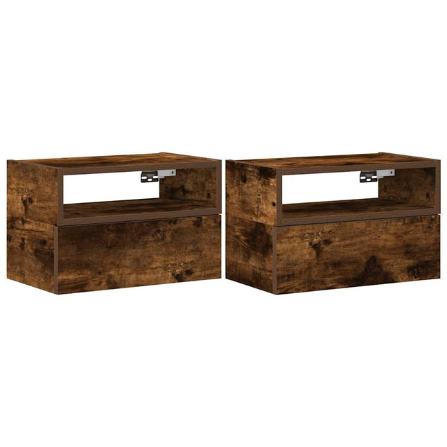 Comodini a Muro 2 pz Rovere Fumo 45x26x28,5 cm