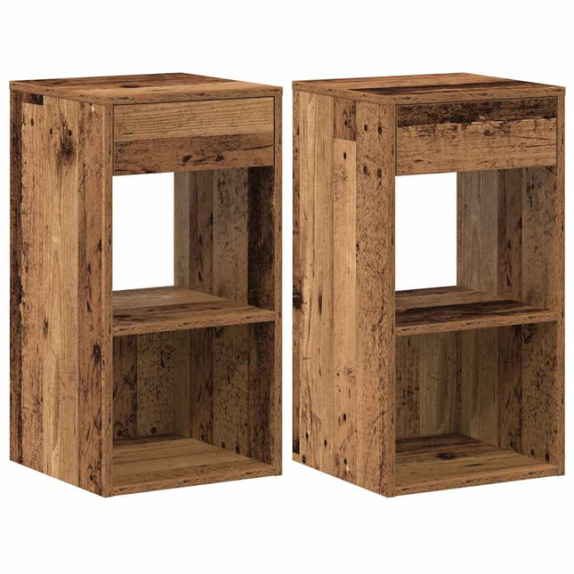 Comodini con Cassetto 2 pz Legno Antico 35x34x66,5 cm