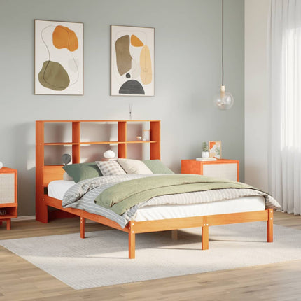 Letto Libreria senza Materasso Marrone Cera 160x200 cm in Pino