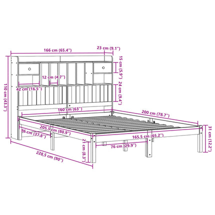 Letto Libreria senza Materasso 160x200 cm in Legno di Pino