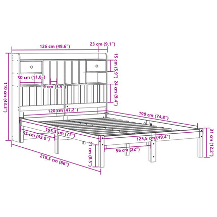 Letto Libreria senza Materasso Marrone Cera 120x190 cm in Pino