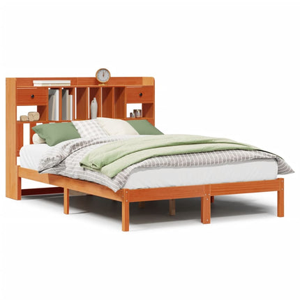 Letto Libreria senza Materasso Marrone Cera 140x200 cm in Pino