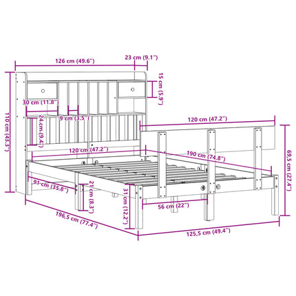 Letto Libreria senza Materasso 120x190cm Legno Massello di Pino