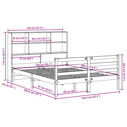 Letto Libreria senza Materasso 140x190 cm in Legno di Pino