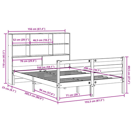Letto Libreria senza Materasso Bianco 150x200 cm Legno di Pino
