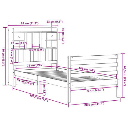 Giroletto con Libreria senza Materasso 75x190 cm in Legno Pino