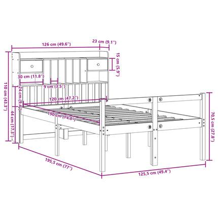 Letto Libreria senza Materasso Marrone Cera 120x190 cm in Pino