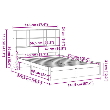 Letto Libreria senza Materasso Bianco 140x200 cm Legno di Pino