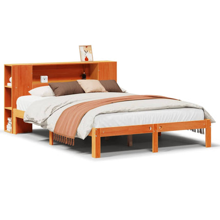 Letto Libreria senza Materasso Marrone Cera 140x200 cm in Pino
