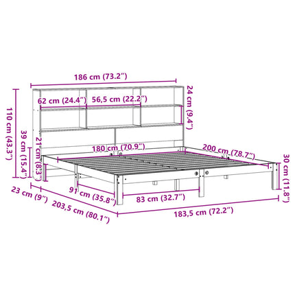 Giroletto con Libreria senza Materasso 180x200 cm in Legno Pino