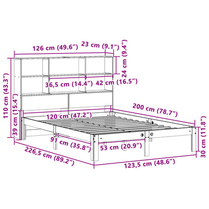 Letto Libreria senza Materasso Marrone Cera 120x200 cm in Pino