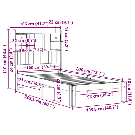 Letto Libreria senza Materasso Bianco 100x200 cm Legno di Pino
