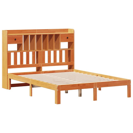 Letto Libreria senza Materasso Marrone Cera 140x200 cm in Pino