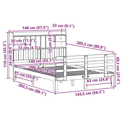 Letto Libreria senza Materasso Bianco 140x200 cm Legno di Pino