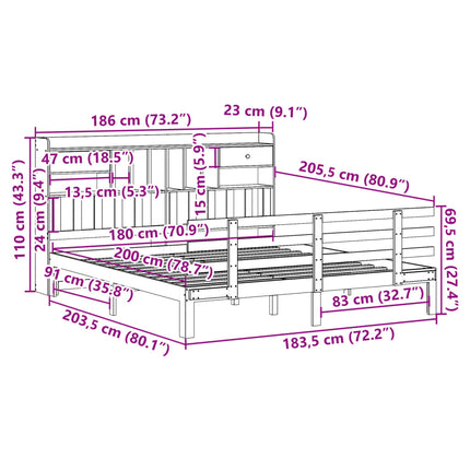 Giroletto con Libreria senza Materasso 180x200 cm in Legno Pino