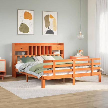 Letto Libreria senza Materasso Marrone Cera 180x200 cm in Pino