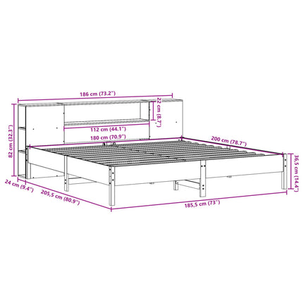 Letto Libreria senza Materasso Marrone Cera 180x200 cm in Pino
