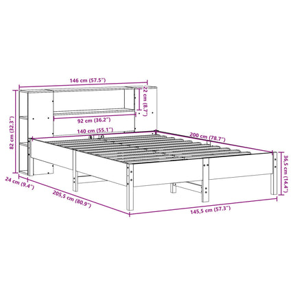 Letto Libreria senza Materasso 140x200 cm in Legno di Pino