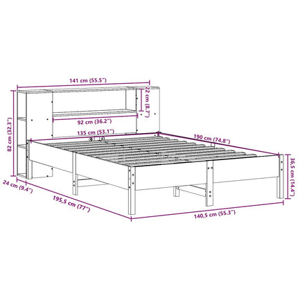 Letto Libreria senza Materasso 135x190 cm in Legno di Pino