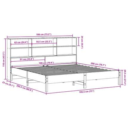 Letto Libreria senza Materasso 180x200 cm in Legno di Pino