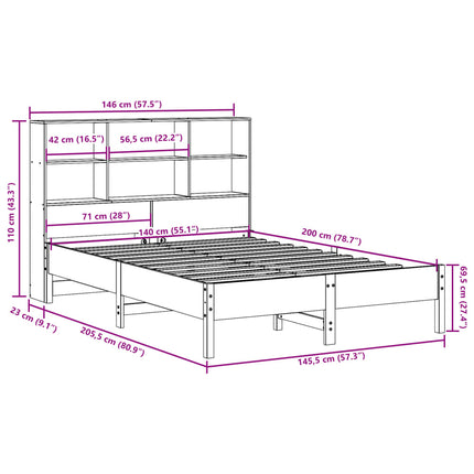 Letto Libreria senza Materasso Bianco 140x200 cm Legno di Pino