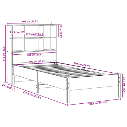 Letto Libreria senza Materasso Bianco 100x200 cm Legno di Pino
