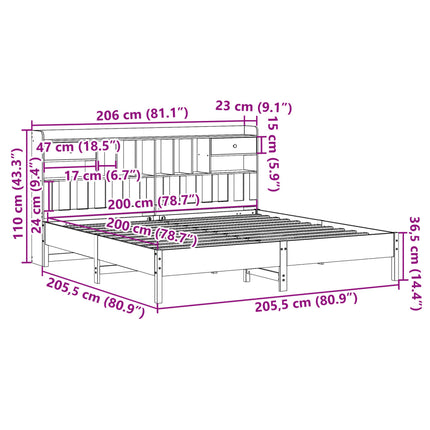 Letto Libreria senza Materasso Bianco 200x200 cm Legno di Pino