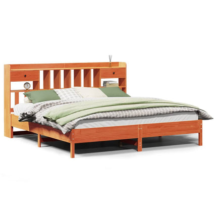 Letto Libreria senza Materasso Marrone Cera 200x200 cm in Pino