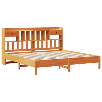 Letto Libreria senza Materasso Marrone Cera 200x200 cm in Pino