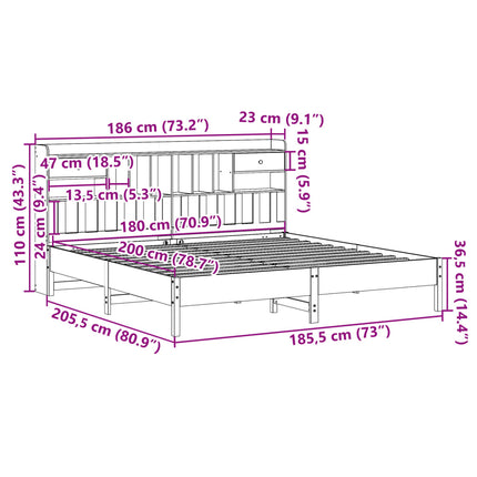 Giroletto con Libreria senza Materasso 180x200 cm in Legno Pino