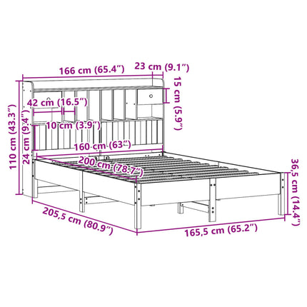 Letto Libreria senza Materasso 160x200 cm in Legno di Pino