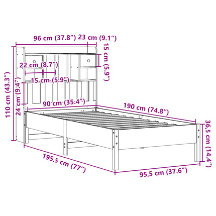 Letto Libreria senza Materasso 90x190 cm Legno Massello Pino