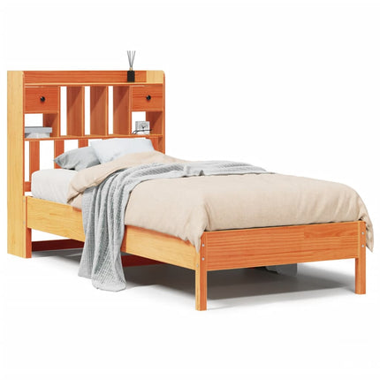 Letto Libreria senza Materasso Marrone Cera 90x190 cm in Pino