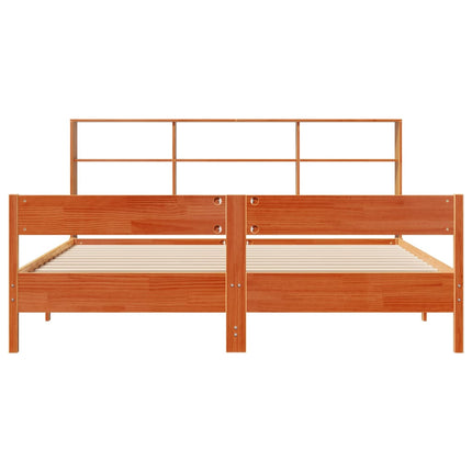 Letto Libreria senza Materasso Marrone Cera 200x200 cm in Pino