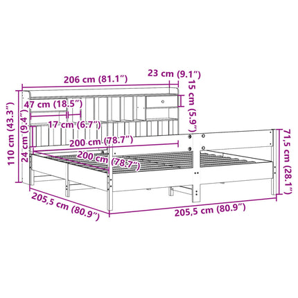Letto Libreria senza Materasso 200x200 cm in Legno di Pino