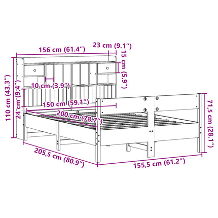 Letto Libreria senza Materasso 150x200 cm in Legno di Pino