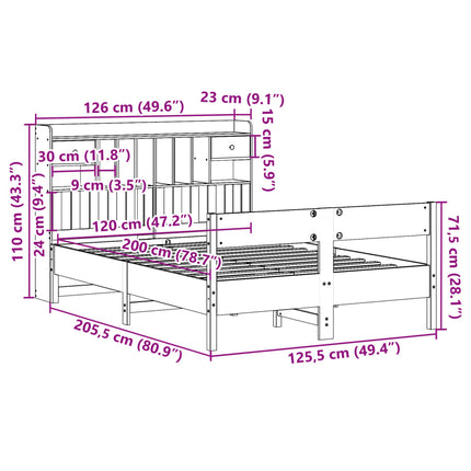 Letto Libreria senza Materasso Marrone Cera 120x200 cm in Pino